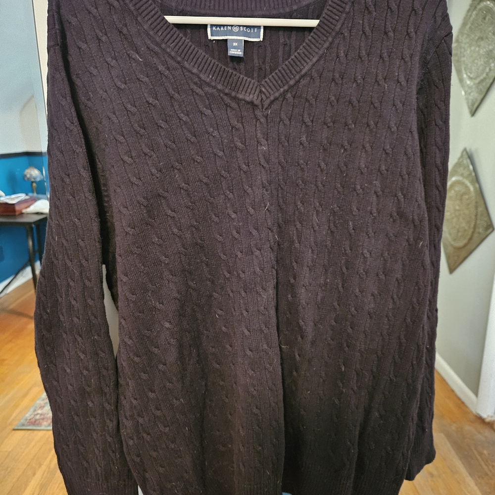 Karen Scott Cable Knit V-Neck Sweater